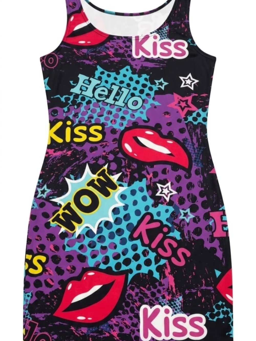 Graphic Pop Art Mini Dress with Red Lip Print